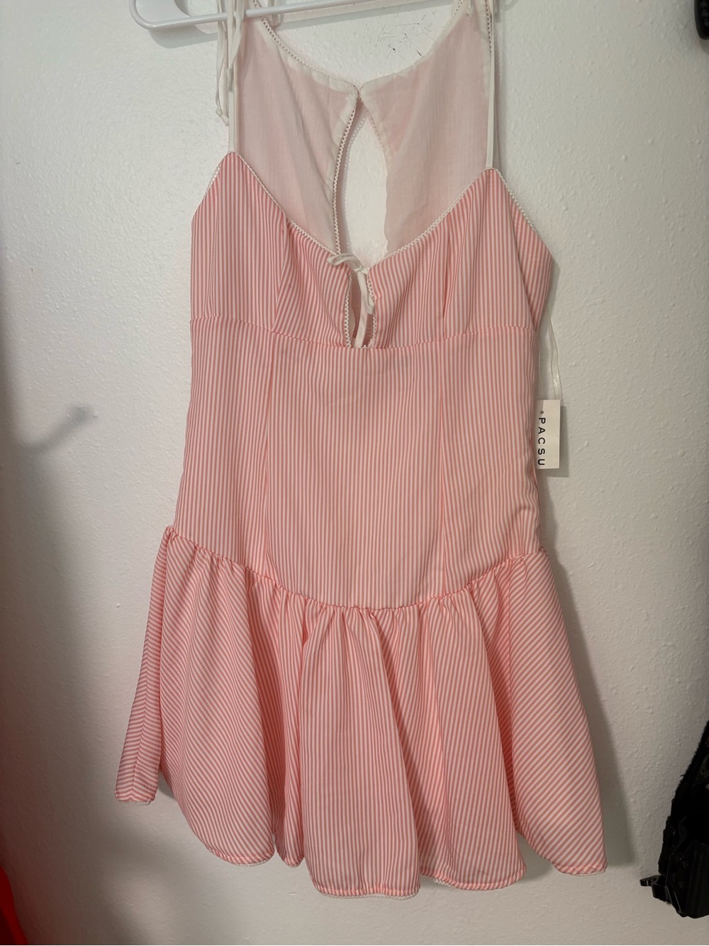 PacSun Light Pink and White Striped Tie-Front Dress
